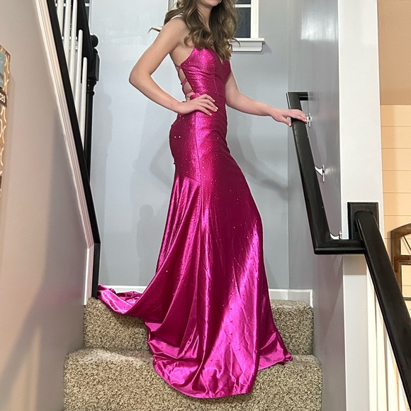 Jovani designer hot pink sparkle dress. Size 00 worn once. - Picture 3 of 3